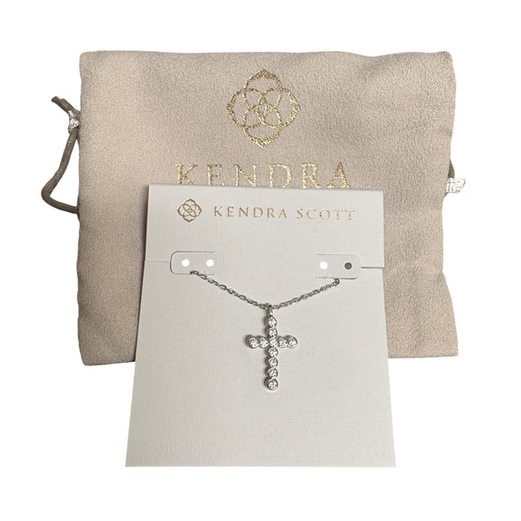 Kendra Scott Jewelry - Kendra Scott Cross Pendant Necklace Rhodium White Crystal Silver Tone New